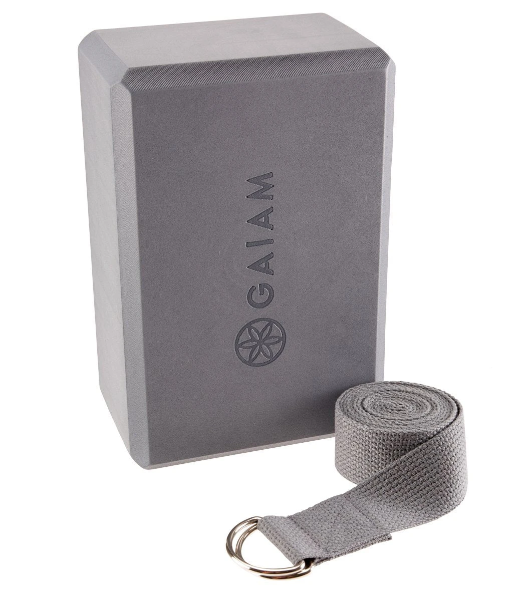 Gaiam Yoga Block & Strap Combo 6' Grey 3 Gaiam Yoga Block & Strap Combo 6' Grey